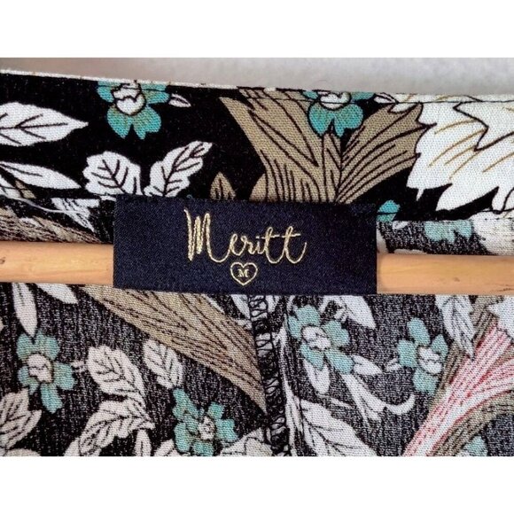 Meritt Floral Mini Dress Full Sleeves Gathered Black Multi Boho Cottage Peasant - Picture 7 of 14